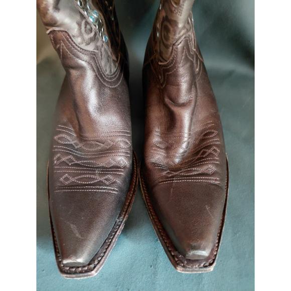 Frye Daisy Duke Cowboy Bronze Leather Mid Calf Embellished Boots Size 7.5 M - Picture 5 of 10